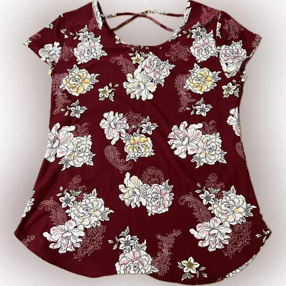 No Boundaries Tops - No Boundaries Burgundy Floral Shirt XL